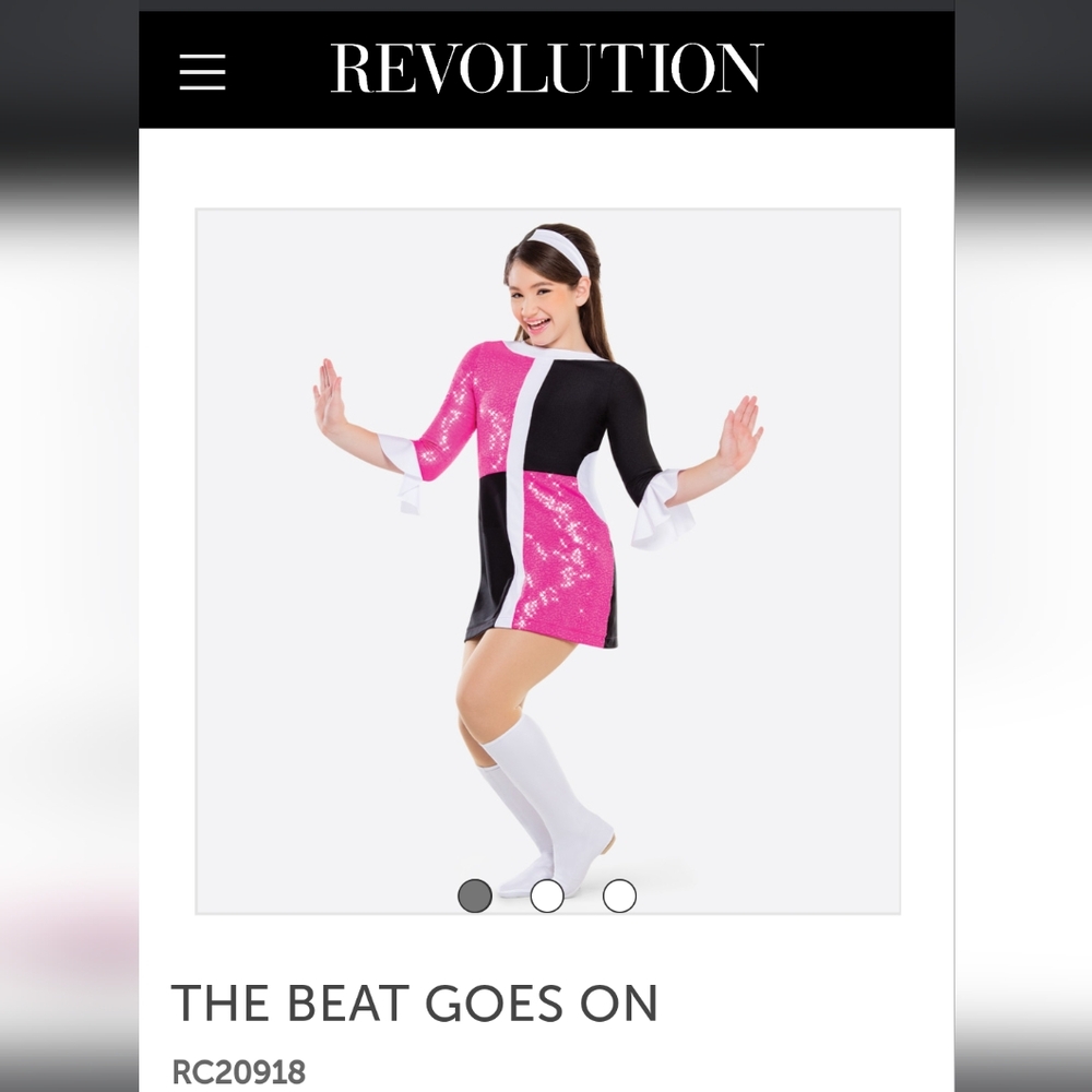 Revolution dance costume, medium child, 60s inspired, pink/black/white